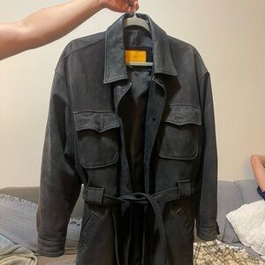 Vintage Leather Waterproof Trench Coat